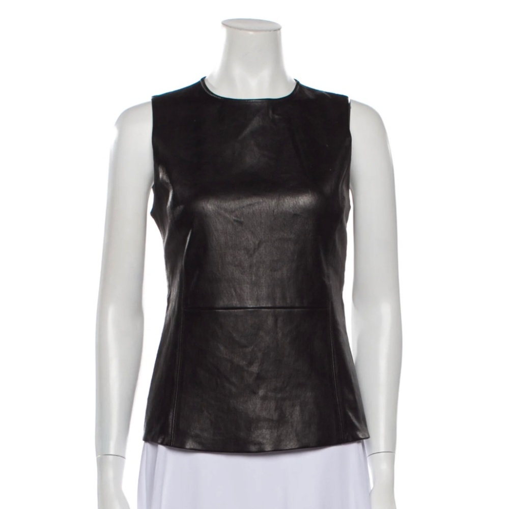 Like New Theory Black Lamb Leather Crew Neck Top, Size S